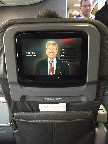 Seatback IFE welcome screen on the AA 737