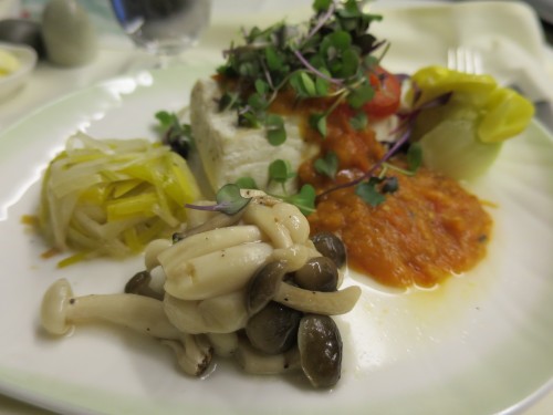 Main course of poached halibut