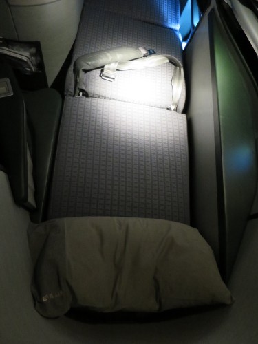 The seat, fully reclined in bed mode.