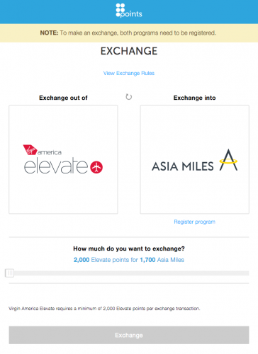 Screenshot of the exchange page - note that the exchanges are free.