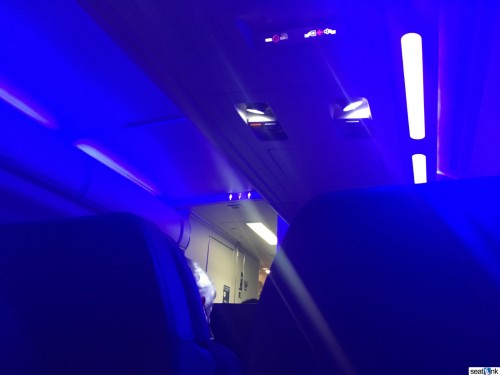 Delta's blinding mood lighting in Delta One first class