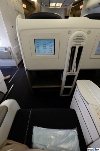 The Air France seat and IFE screen in business class