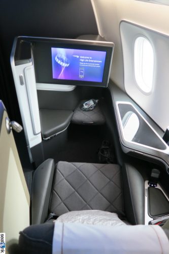 View forward of 1K – note the extra room in the footrest area in this iteration of the first class seat