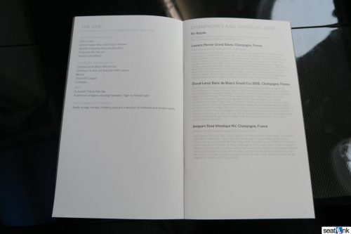 British Airways First class menu