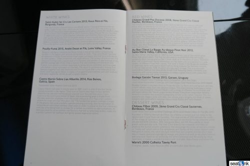 British Airways First class wine list