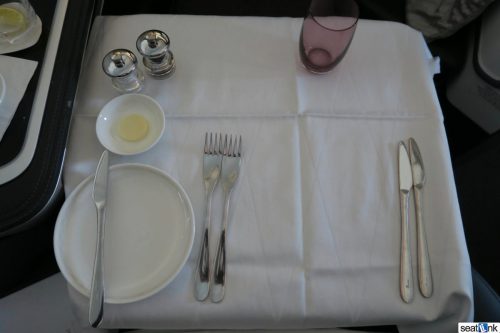 Getting ready for dinner in British Airways first class