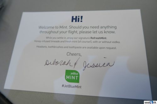 Nice touch with the JetBlue Mint welcome card