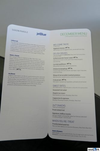 JetBlue Mint menu