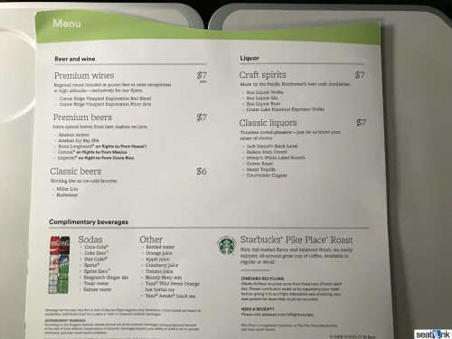 Alaska’s soft drinks and alcohol options, free in Premium Class