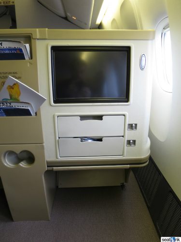 Decent IFE screen; additional storage