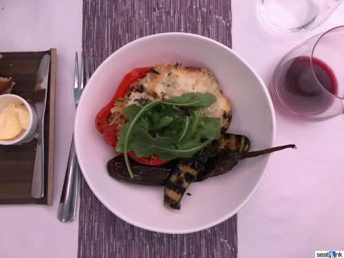 Virgin Atlantic business class meal – stuffed red pepper
