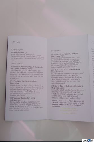 Virgin Atlantic Upper Class wine selections