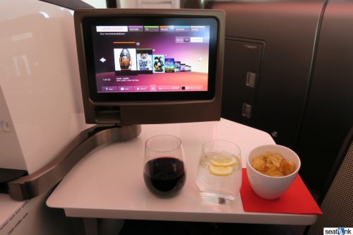 Virgin Atlantic Upper Class IFE screen and post-departure snack