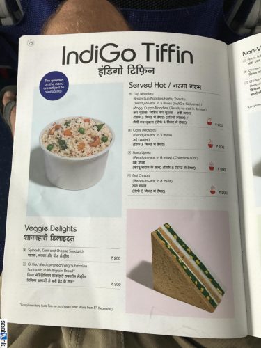 IndiGo inflight food menu