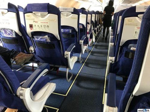 View down the aisle of IndiGo A320