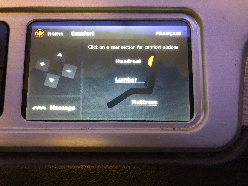 Comfort menu on the seat controls