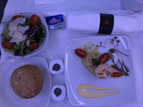 Dinner starter with salad and bread